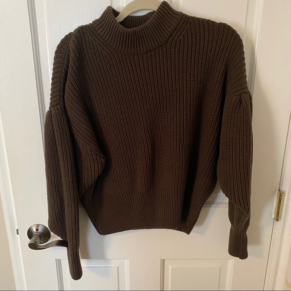 Dark Green Balloon Sleeve Sweater